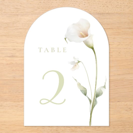 Invitations En Acrylique lys calla fond blanc table 2 (Recto)