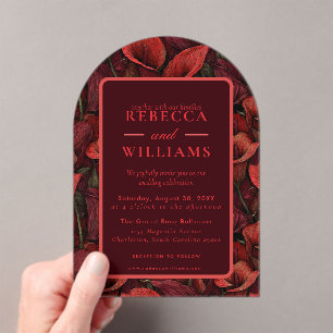 Invitations En Acrylique Lys calla rouges tendance étincellent mariage à la