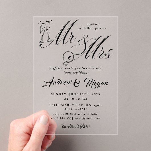 Invitations En Acrylique M. et mme Mariage (In situ (ordinateur de poche))