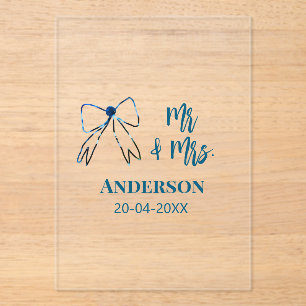 Invitations En Acrylique M. & Mme ajouter nom date mariage faveur arc bleu 