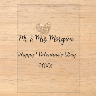 Invitations En Acrylique M & Mme nom joyeuse Saint-Valentin cœur en or