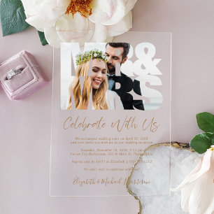 Invitations En Acrylique M. Mme Photo Gold Script Mariage Réception