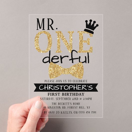 Invitations En Acrylique M. ONEderful 1er anniversaire (In situ (ordinateur de poche))