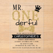 Invitations En Acrylique M. ONEderful 1er anniversaire (Recto)