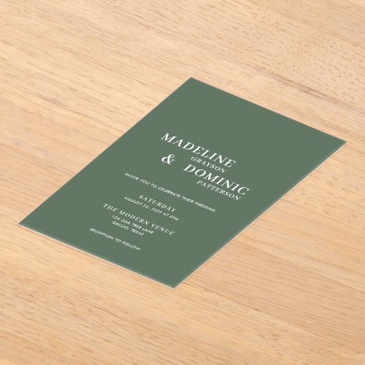 Invitations En Acrylique Madeline Forest Green Simple Mariage moderne (Poser)