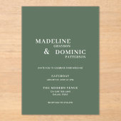Invitations En Acrylique Madeline Forest Green Simple Mariage moderne (Recto)