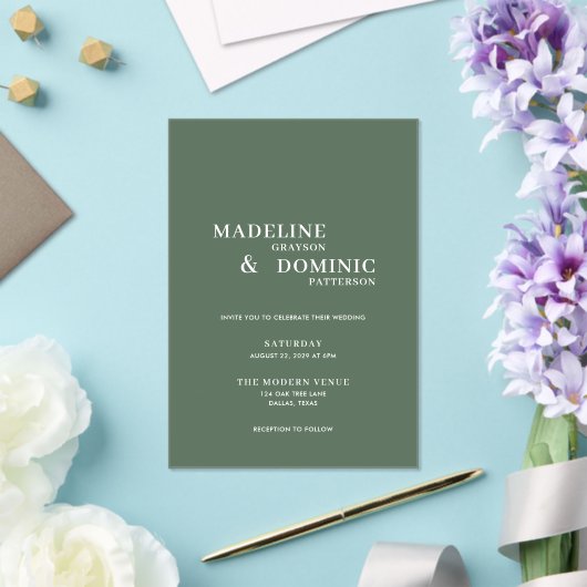 Invitations En Acrylique Madeline Forest Green Simple Mariage moderne (Insitu (Mariage))