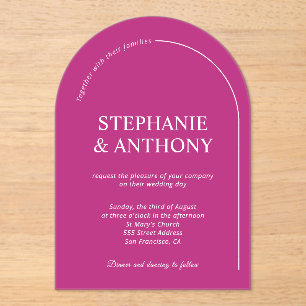 Invitations En Acrylique Magenta minimaliste moderne avec Mariage d'arc