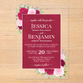 Invitations En Acrylique Magenta & Pink Boho Roses Stylish Text Wedding (Recto)