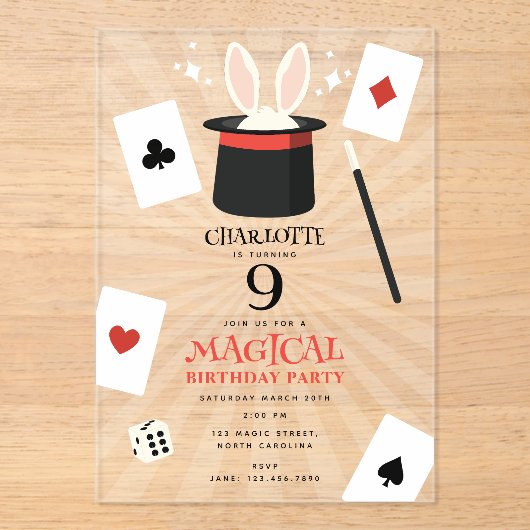 Invitations En Acrylique Magic Show Magicien Anniversaire de enfant Party (Recto)