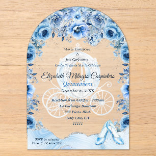 Invitations En Acrylique Magique Bébé Bleu Cinderella Quinceañera