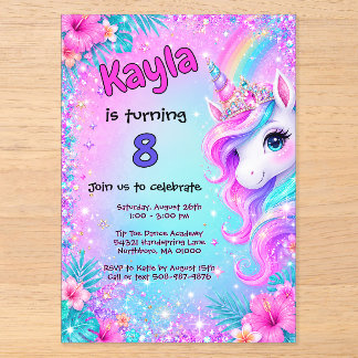 Invitations En Acrylique Magique Licorne Arc-en-ciel Paillettes Anniversair