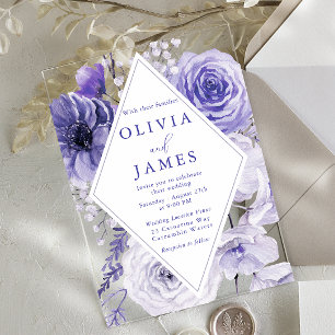Invitations En Acrylique Magnifique cadre floral indigo pour mariage