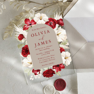 Invitations En Acrylique Magnifique Cadre Floral Rouge Rubis Romantique Mar