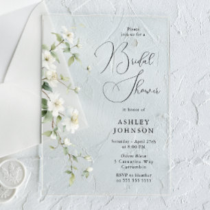 Invitations En Acrylique Magnifique douche de mariée florale blanche botani