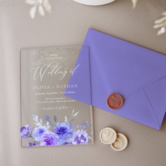 Invitations En Acrylique Magnifique Lavande violette Violet Mariage floral