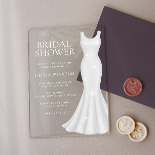 Invitations En Acrylique Magnifique robe blanche pour la douche de la marié