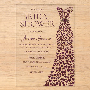 Invitations En Acrylique Magnifique robe bordeaux Élégante douche de mariée