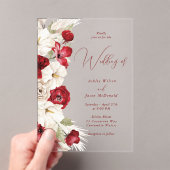 Invitations En Acrylique Magnifique Script moderne Rouge & Blanc Floral Mar (In situ (ordinateur de poche))