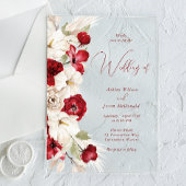 Invitations En Acrylique Magnifique Script moderne Rouge & Blanc Floral Mar