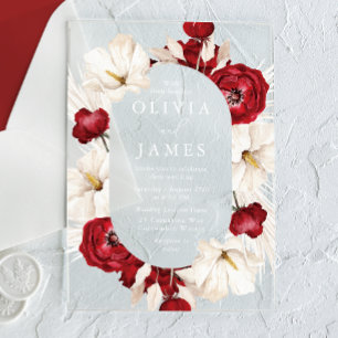 Invitations En Acrylique Magnifiques fleurs rouges et blanches Beau mariage