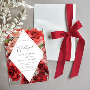 Invitations En Acrylique Magnifiques Roses Rouges Cadre Mariage