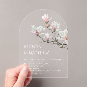 Invitations En Acrylique Magnolia de Fine Art Transparent Clair Mariage