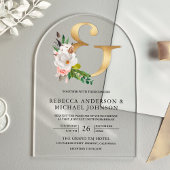 Invitations En Acrylique Magnolia Floral Gold Ampersand Wedding