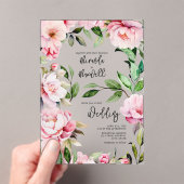 Invitations En Acrylique Magnolia Peony Mariage d'aquarelle rose (In situ (ordinateur de poche))