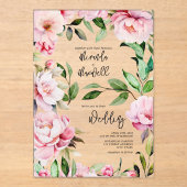 Invitations En Acrylique Magnolia Peony Mariage d'aquarelle rose (Recto)