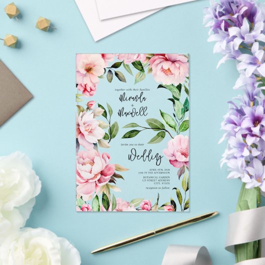 Invitations En Acrylique Magnolia Peony Mariage d'aquarelle rose (Insitu (Mariage))