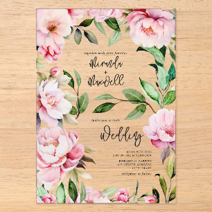 Invitations En Acrylique Magnolia Pivoine Rose Aquarelle Florale Mariage