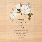 Invitations En Acrylique Magnolia White Floral Mariage (Recto)