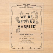 Invitations En Acrylique Main romantique dessinée Whimsical Black Blanc Mar (Recto)