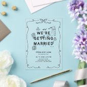 Invitations En Acrylique Main romantique dessinée Whimsical Black Blanc Mar (Insitu (Mariage))