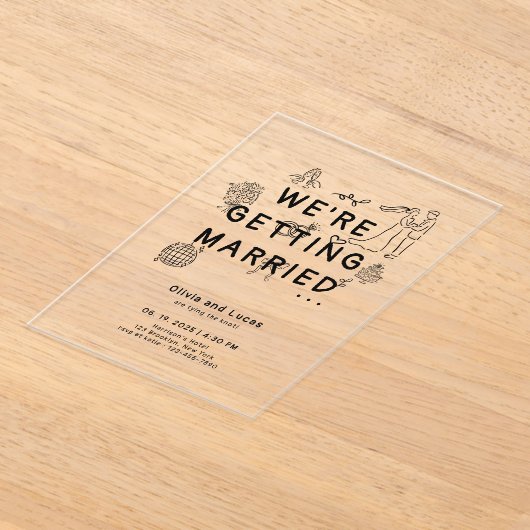 Invitations En Acrylique Main romantique tirée Whimsical Mariage noir (Poser)