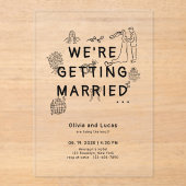 Invitations En Acrylique Main romantique tirée Whimsical Mariage noir (Recto)