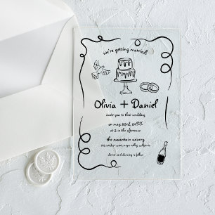 Invitations En Acrylique Main tirée Vintage Français Black Whimsical Mariag