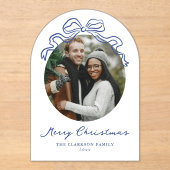 Invitations En Acrylique Main Whimsical tiré Bleu Bow Noël (Recto)