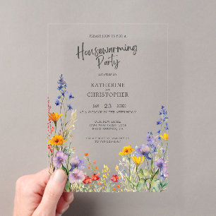 Invitations En Acrylique Maison de Fleurs Sauvages Colorées Chauffage de Ma