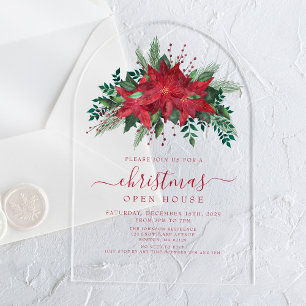 Invitations En Acrylique Maison ouverte de Noël florale élégante poinsettia