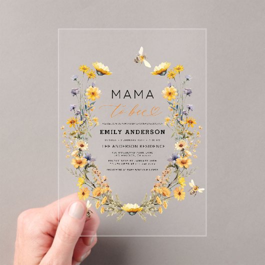 Invitations En Acrylique Mama sera Fleur sauvage Baby shower neutre pour le (In situ (ordinateur de poche))