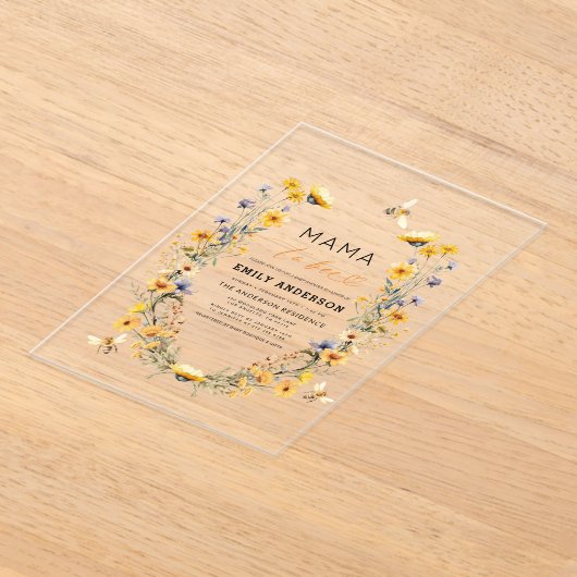 Invitations En Acrylique Mama sera Fleur sauvage Baby shower neutre pour le (Poser)