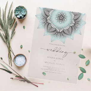 Invitations En Acrylique Mandala Lace Rev Mariage Lt. Blue ID968