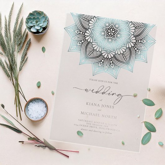 Invitations En Acrylique Mandala Lace Rev Mariage Lt. Blue ID968