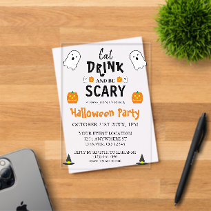 Invitations En Acrylique Manger, boire et être effrayant Halloween