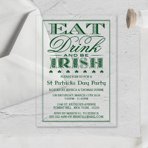 Invitations En Acrylique Manger, Boire & Être Irlandais St. Patrick's Day