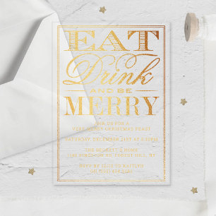 Invitations En Acrylique Manger, Boire & être Joyeux Noël Papier d'Or Festi