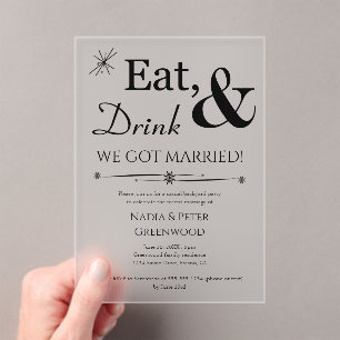 Invitations En Acrylique Mangez Boire Nous Avons Marié Elopement Fête de Ma