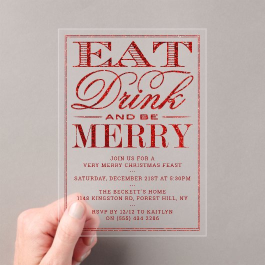 Invitations En Acrylique Mangez, buvez et soyez joyeux Parties scintillant (In situ (ordinateur de poche))